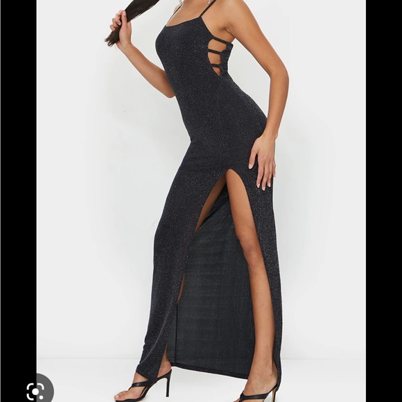 PLT Black Glitter Maxi Dress with a Split - Picture 2 of 7